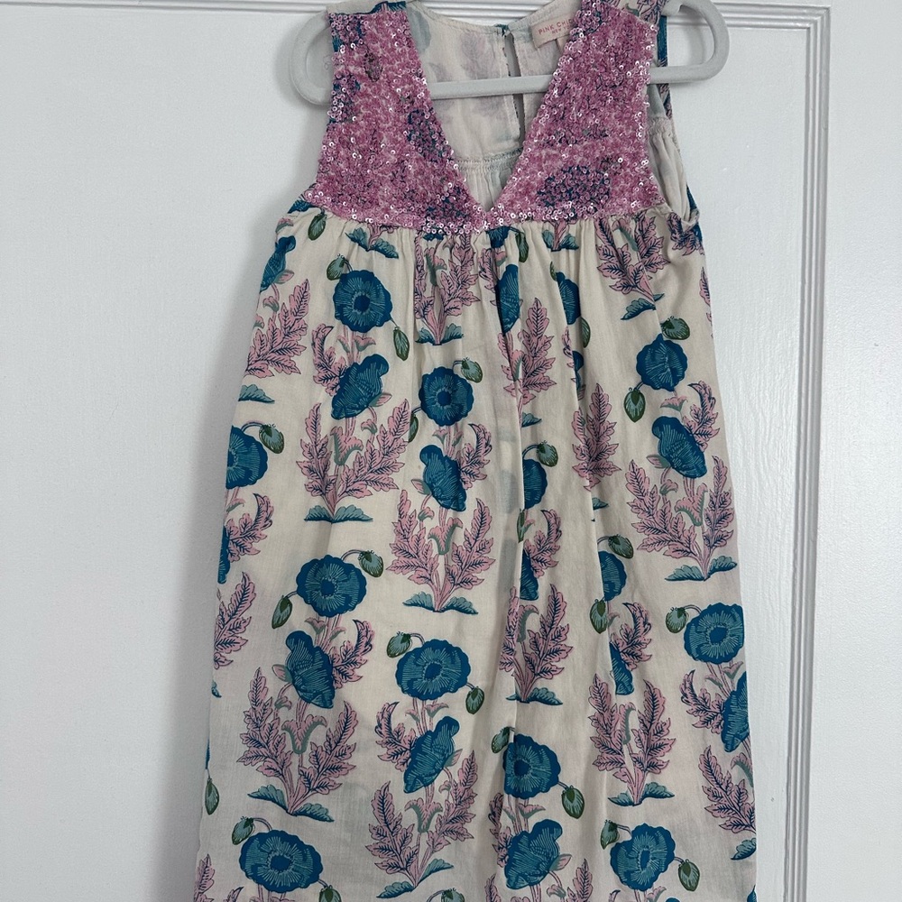 Pink Chicken Floral Dress with Pink and Teal